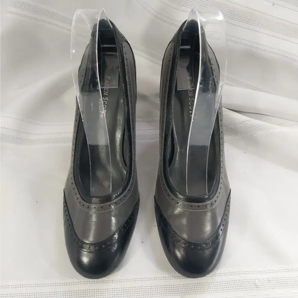 KAREN SCOTT! KENWOOD ALL GENUINE LEATHER BLACK, GRAY PERFORATED HEELS! SZ 7M